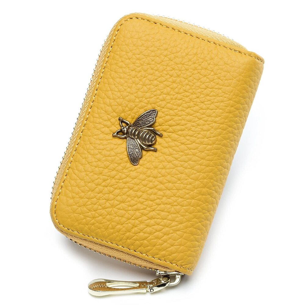 8152 RFID Credit Card Holder, Small Leather Zipper Card Case Wallet